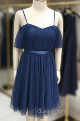 Short Navy Tulle Bridesmaid Dress Off Shoulder