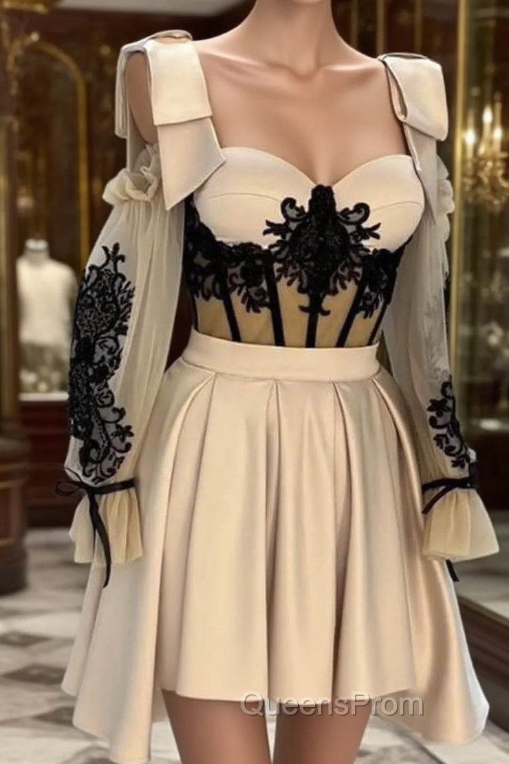 Short Nude Satin Lace Embroidery Corset Dress Main image