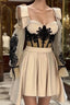 Short Nude Satin Lace Embroidery Corset Dress