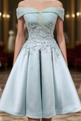 Short Off Shoulder Evening Prom Homecoming Dress Lace Embroidery