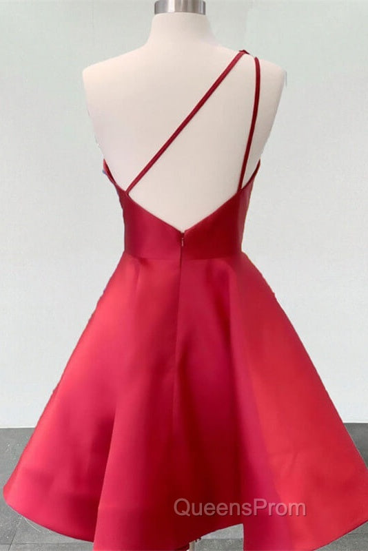 Short One Shoulder Satin Homecoming Dress With 3D Flowers Secondary image