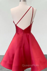 Short One Shoulder Satin Homecoming Dress With 3D Flowers