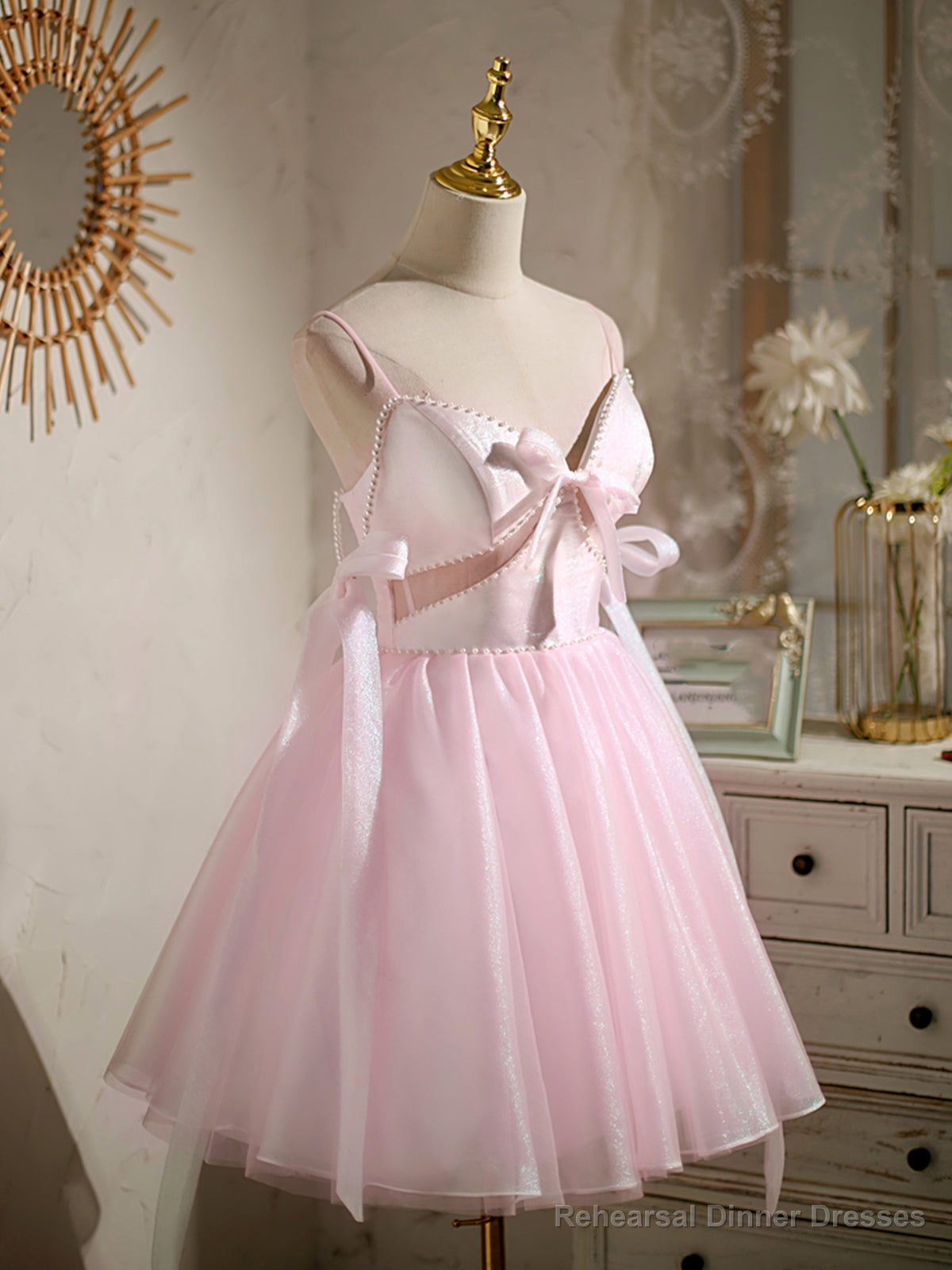 Short Pink Beaded Prom Dresses, Short Pink Beaded Formal Homecoming Dresses Secondary image