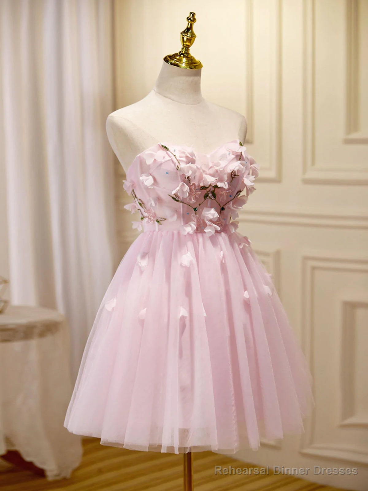 Short Pink Floral Prom Dresses, Short Pink Floral Formal Homecoming Dresses Main image