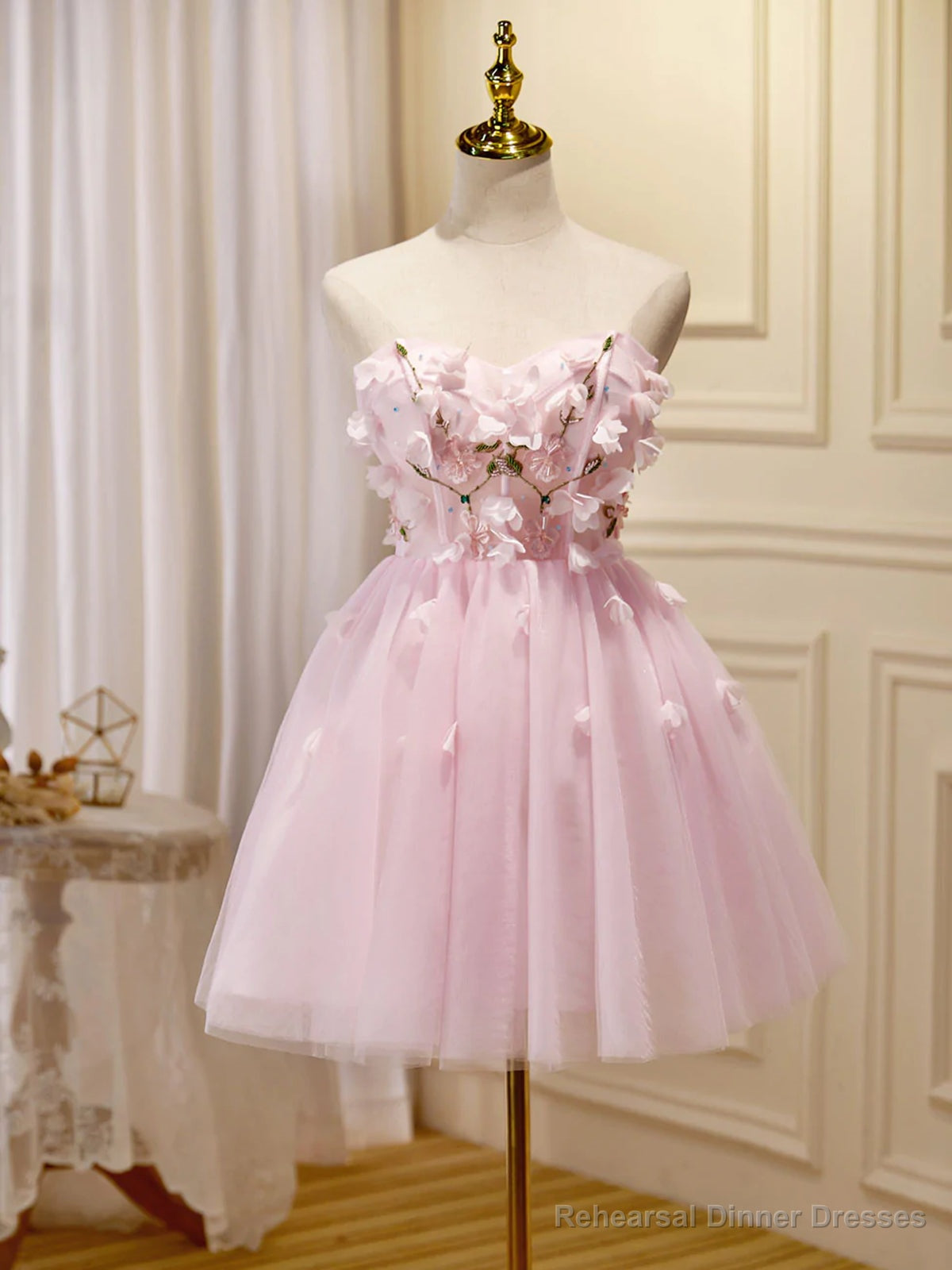 Short Pink Floral Prom Dresses, Short Pink Floral Formal Homecoming Dresses Secondary image