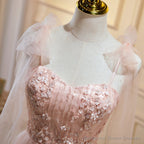 Short Pink Floral Prom Dresses, Short Pink Tulle Floral Formal Homecoming Dresses