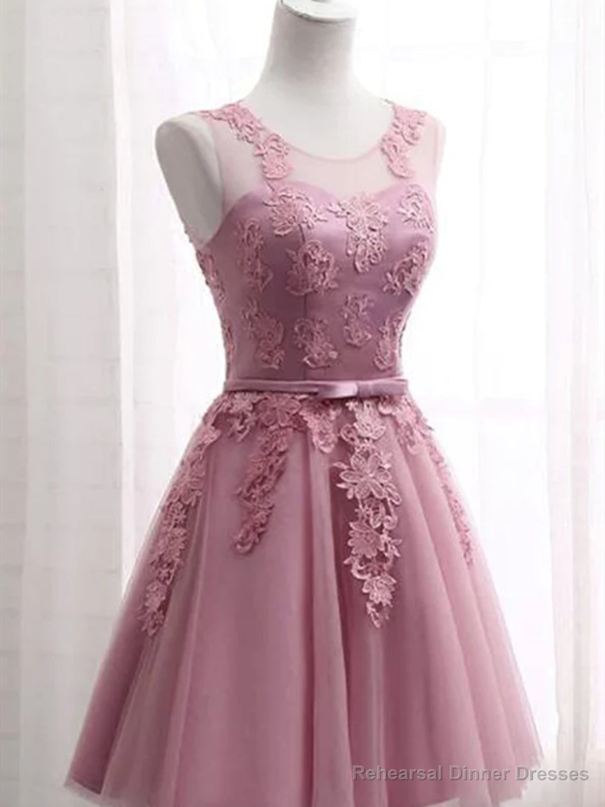 Short Pink Lace Prom Dresses, Short Pink Lace Graduation Homecoming Dresses Main image