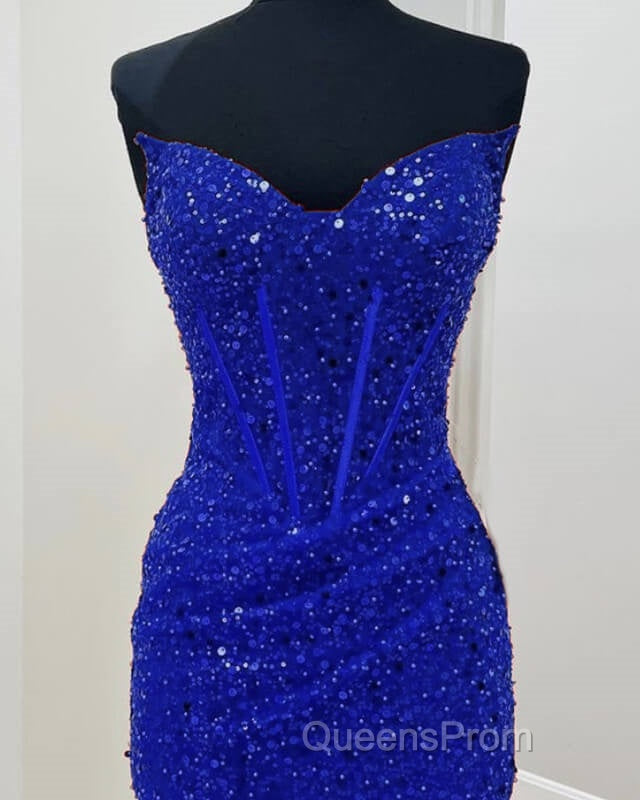 Short Royal Blue Tight Beaded Dress Secondary image