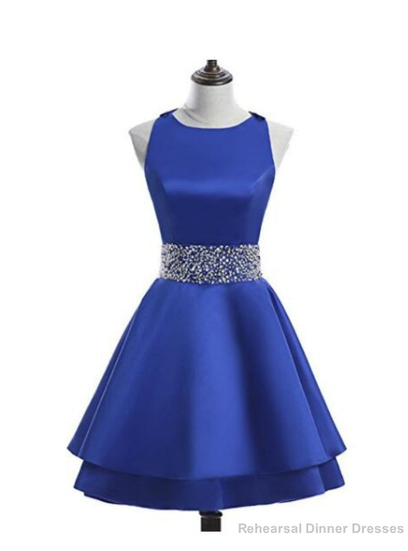 Short Satin Backless Sweet 16 Homecoming Dress Cocktail Party Dress Main image