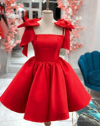 Short Satin Bow Straps Mini Dress Short Prom Party Dresses