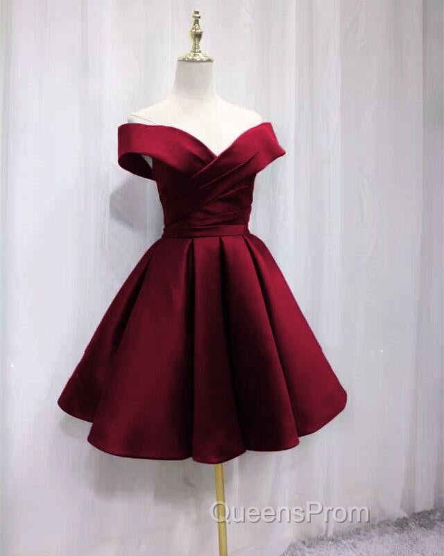Short Satin Off Shoulder Homecoming Dress For Evening Prom