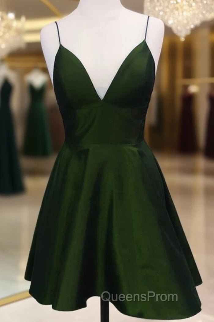 Short Silve Green Satin V-Neck Dress Main image