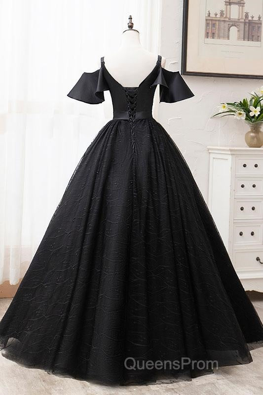 Short Sleeves Black Tulle Lace Sweetheart Long Evening Prom Dress Secondary image