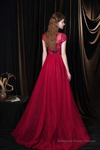 Short Sleeves High Neck Open Back Beading Long Prom Dresses