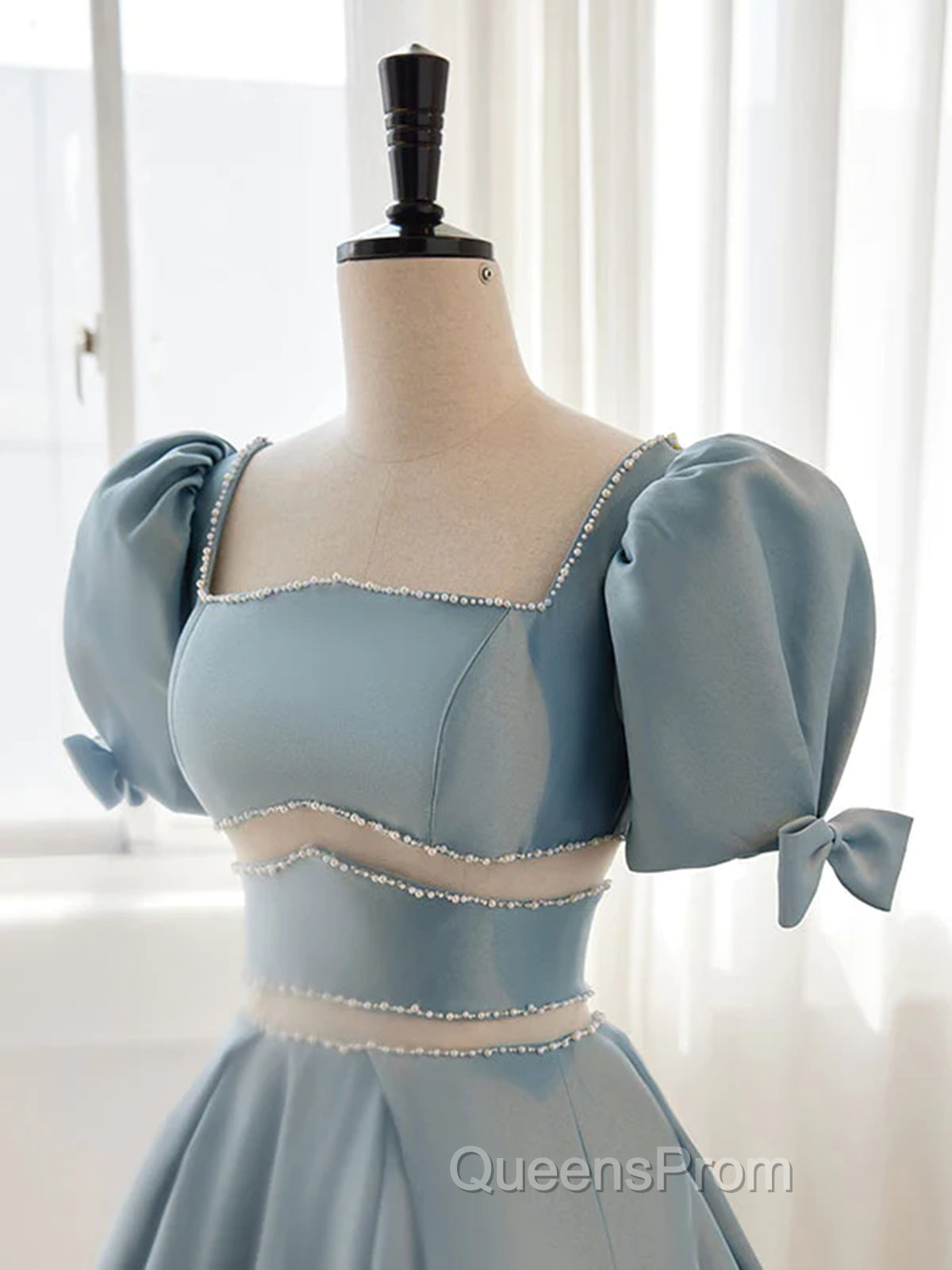 Short Sleeves Short Blue Evening Prom Dress, Short Blue Formal Homecoming Dress