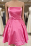 Short Strapless Pink Evening Prom Dress, Short Pink Graduation Homecoming Dress