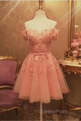 Short Tulle Homecoming Dress Lace Embroidery Off The Shoulder