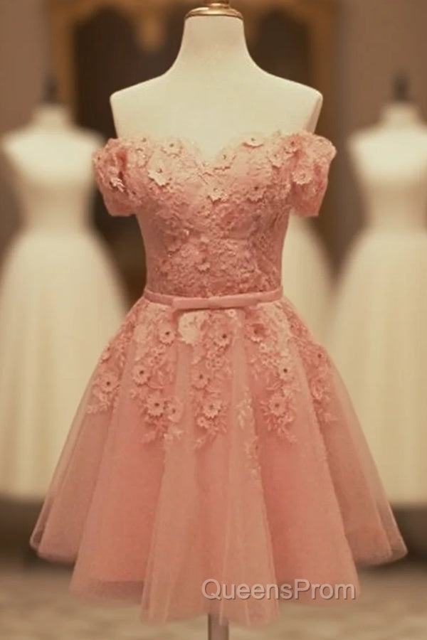Short Tulle Homecoming Dress Lace Embroidery Off The Shoulder Main image