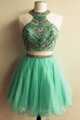 Short Two Piece Evening Prom Dress Beaded Top