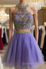 Short Two Piece Evening Prom Dress Beaded Top