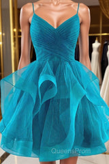 Short V Neck Puffy Evening Prom Dress, Short V Neck Formal Homecoming Dress