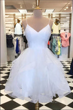 Short V Neck Puffy Evening Prom Dress, Short V Neck Formal Homecoming Dress
