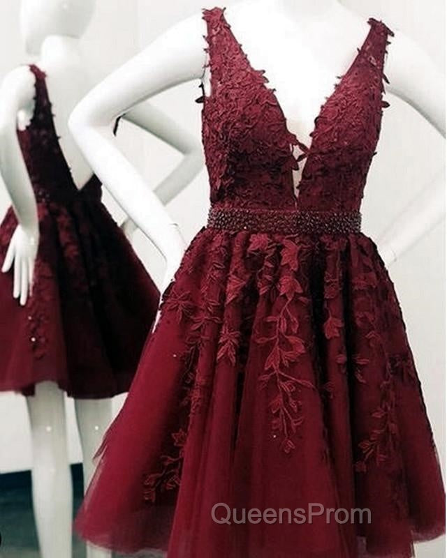 Short V-neck Tulle Evening Prom Homecoming Dress Lace Embroidery Secondary image