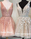 Short V-neck Tulle Evening Prom Homecoming Dress Lace Embroidery