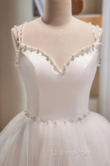 Short V Neck White Evening Prom Dress, Short V Neck White Formal Homecoming Dress