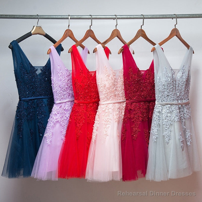 Short V-neckline Tulle with Applique Short Formal Dress, Cute Party Dress Main image