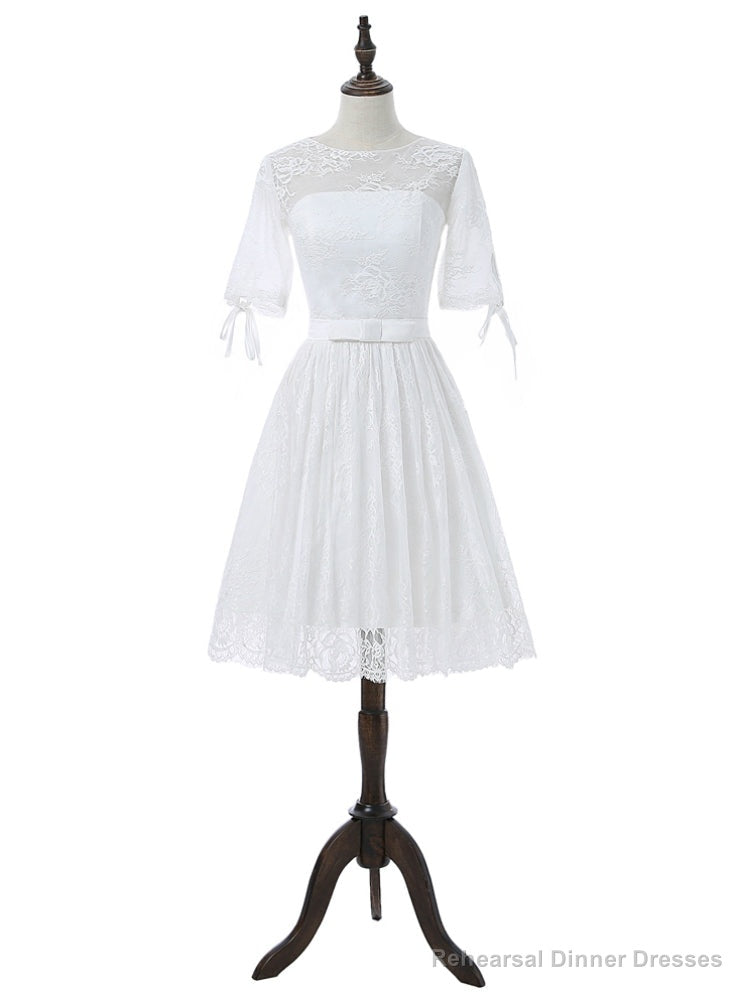 Short Wedding Dresses A-line Half Sleeves Short Lace Beach