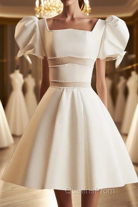 Short White Beaded Evening Prom Dress, Short White Beaded Formal Homecoming Dress Main image