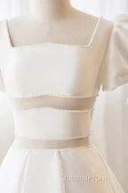 Short White Beaded Evening Prom Dress, Short White Beaded Formal Homecoming Dress