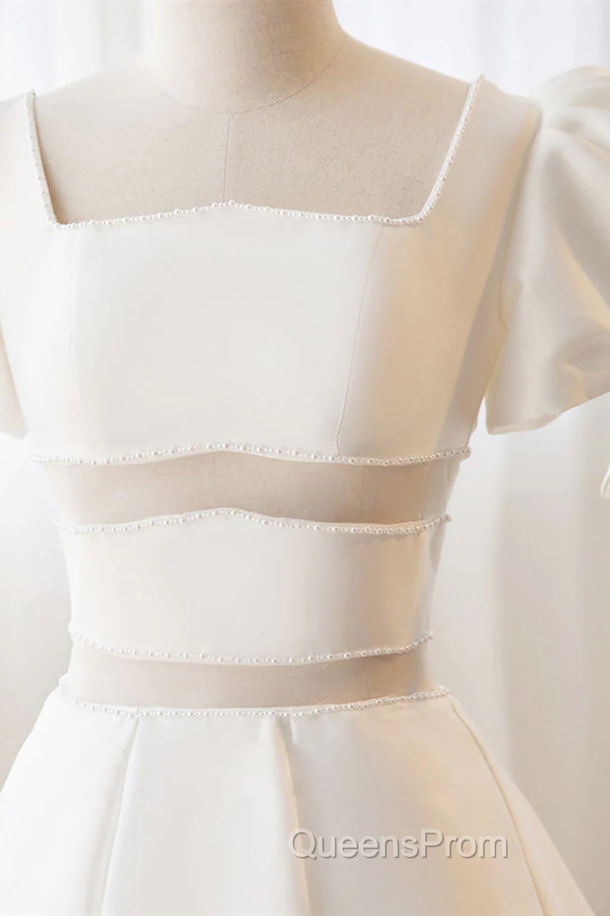 Short White Beaded Evening Prom Dress, Short White Beaded Formal Homecoming Dress