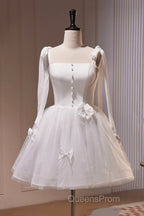 Short White Evening Prom Dress, Short White Formal Homecoming Dress