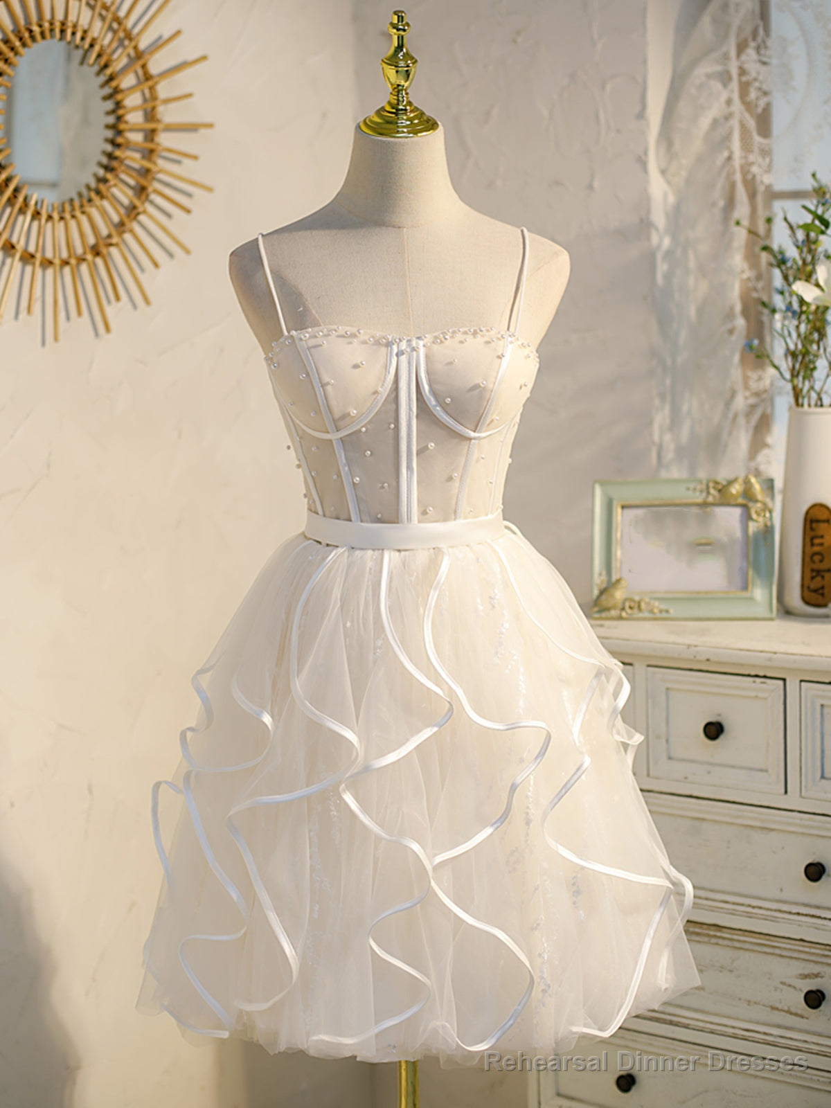 Short White Prom Dresses, Short White Lace Formal Homecoming Dresses Main image