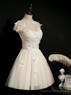 Short White Prom Dresses with Butterfly, Short White Formal Homecoming Dresses
