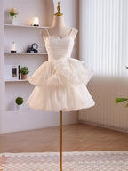 Short White Tulle Prom Dress, Short White Tulle Formal Homecoming Dresses
