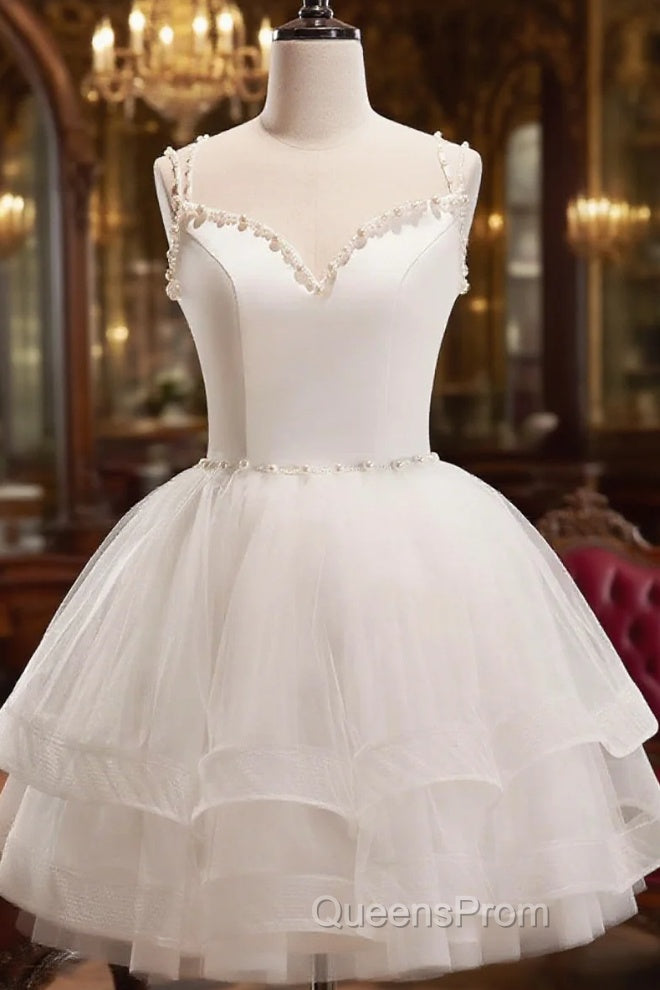 Short White Tulle Evening Prom Dress, Short White Tulle Homecoming Graduation Dress Main image