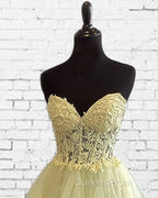 Short Yellow Lace Corset Ruffle Hemline Dress