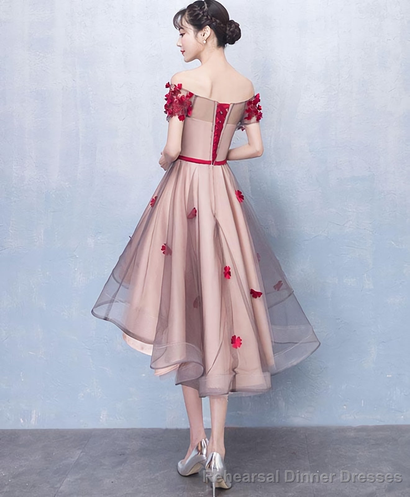 Cute Tulle Lace High Low Prom Dress Homecoming Dress 1