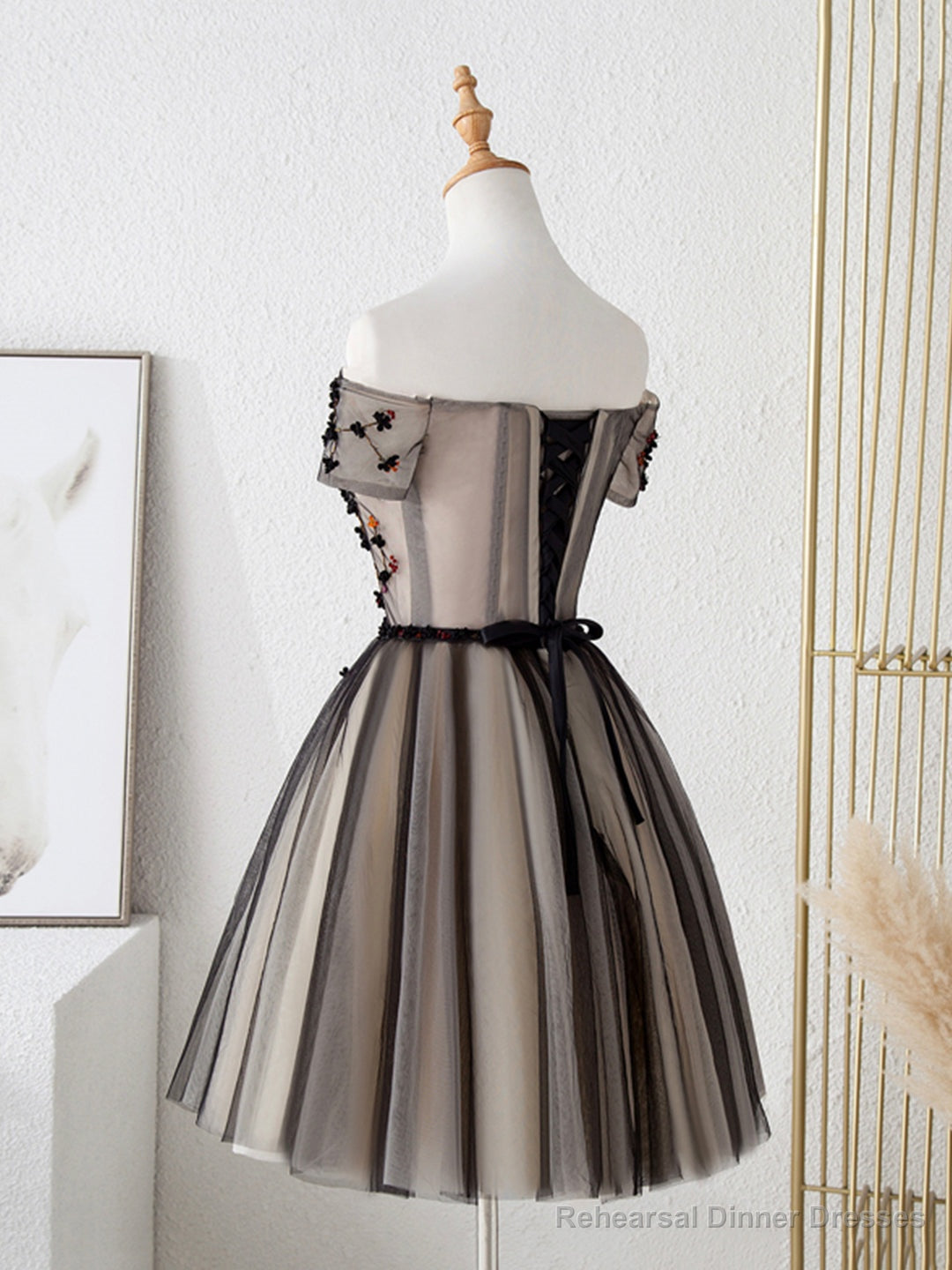 Cute Tulle Short Prom Dress with Flowers, Black Tulle Party Dress Secondary image