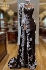 Side Slit Evening Prom Dress, Mermaid Evening Prom Dress, Lace Evening Prom Dress