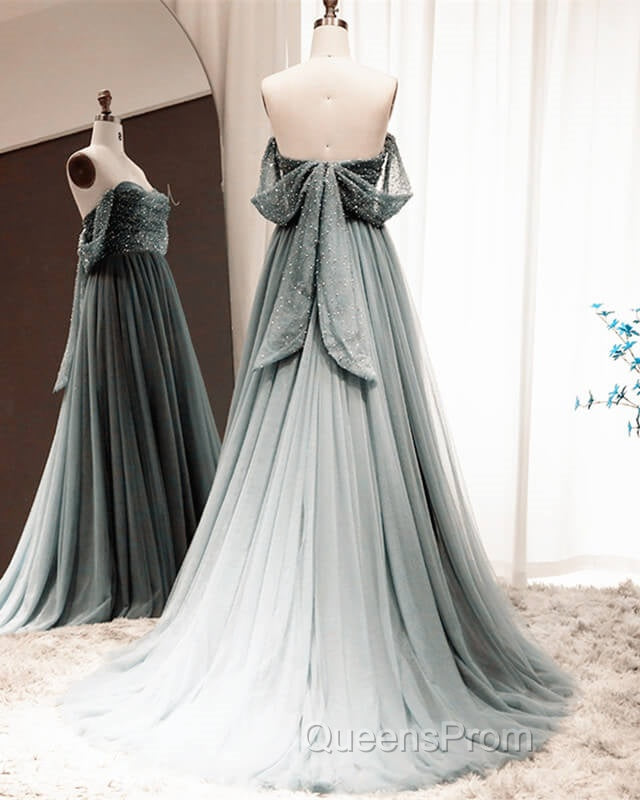 Silver Grey Tulle Off Shoulder Beading Dress Secondary image