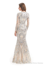 Long Sleeves Mermaid Detachable Train Prom Dresses with Train Sequined