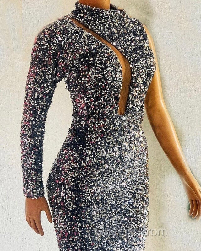 Silver Mermaid Sequin Evening Prom Dress One Shoulder Secondary image