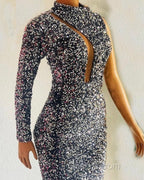 Silver Mermaid Sequin Evening Prom Dress One Shoulder