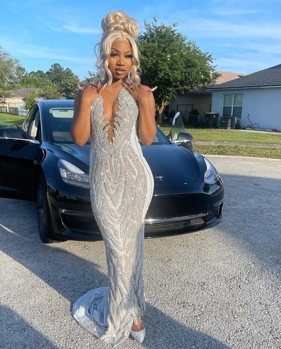 Silver Mermaid Women Classy Evening Party Classy Prom Gowns Main image