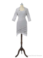 Silver Mother Of The Bride Dresses Sheath Chiffon Lace