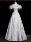 Silver Off the Shoulder Feather Prom Dress